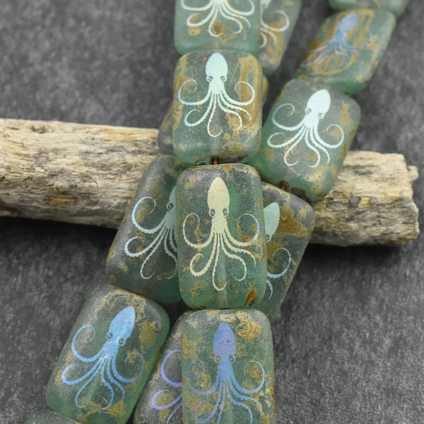 Picasso Beads - Czech Glass Beads - Octopus Beads - Sea Life Beads - Laser Tattoo Beads - 18x12mm - 6pcs - (2234)