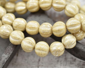 Melon Beads - Picasso Beads - Czech Glass Beads - Round Beads - Bohemian Beads - Fluted Beads - 8mm - 10pcs - (A94)