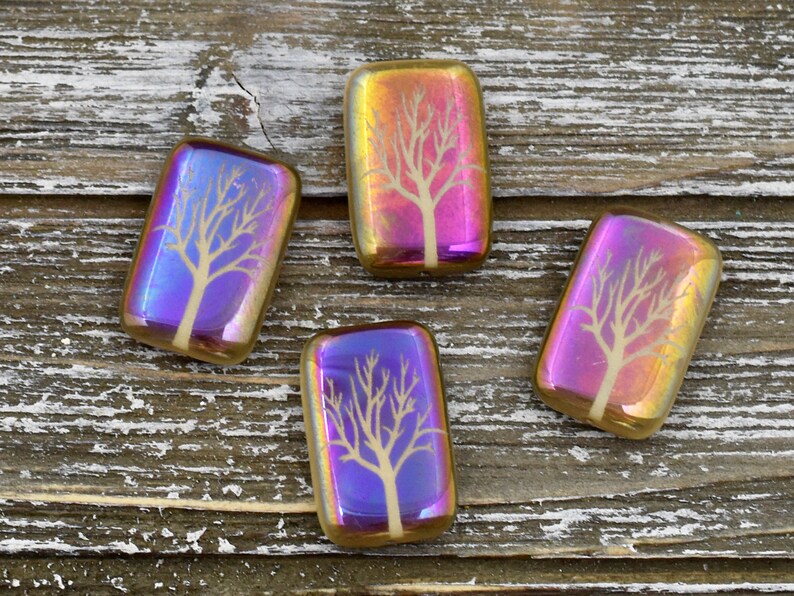 Tree Of Life Beads Czech Glass Beads Laser Etched Beads 19x12mm 6pcs B455 image 5