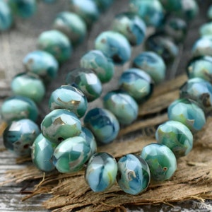 Czech Glass Beads Rondelle Beads Czech Picasso Beads Fire Polished Beads Donut Beads 6x8mm 25pcs 3209 image 5