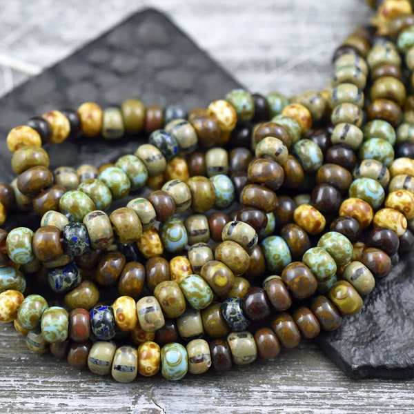 Aged Picasso Beads - Large Seed Beads - Czech Glass Beads - 2/0 - Size 2 Beads - 20" Strand - (5870)