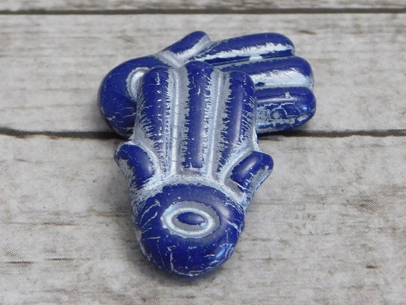 Hamsa Hand Beads Czech Glass Beads Hand of Fatima Hamsa Charm 4pcs 14x20mm 3886 image 2