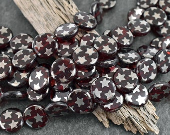 Czech Glass Beads - 4th of July Beads - Patriotic Beads - Vintage Beads - Star Beads - 14mm - 15pcs - (B555)