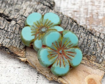 Hibiscus Beads - Picasso Beads - Czech Glass Beads - Flower Beads - Hawaiian Flower Beads - Czech Flowers - 21mm - 2pcs - (233)