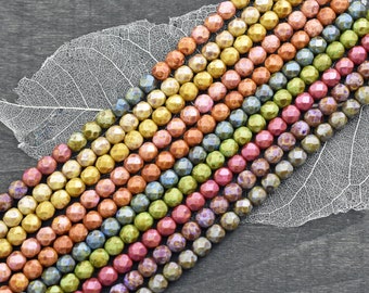 Czech Glass Beads - Picasso Beads - Fire Polished Beads - Round Beads - Mixed Bead Strands - 6mm Beads - Choose Your Color