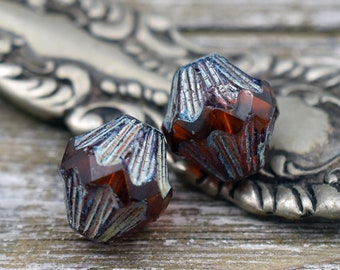 Czech Glass Beads - Picasso Beads - Turbine Beads - Lantern Bicone - Bicone Beads - 13x11mm - 4pcs - (B130)