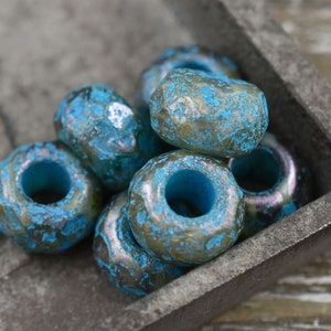 Large Hole Beads Picasso Beads Czech Glass Beads Rondelle Beads Roller Beads Large Hole Rondelle 7x12mm 15pcs 6094 image 1