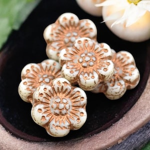 Flower Beads - Czech Glass Beads - Picasso Beads - Wildflower Beads - Wild Rose Beads - 14mm - 12pcs - (2932)