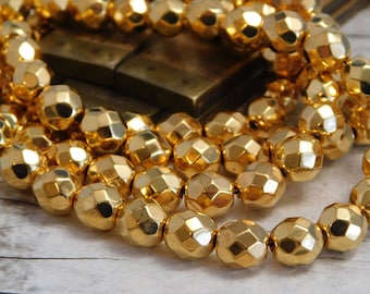 Gold Beads - Czech Glass Beads - Fire Polished Beads - Round Beads - Choose from 6mm or 8mm