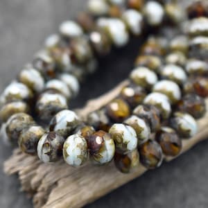 Picasso Beads - Czech Glass Beads - Rondelle Beads - Czech Rondelles - Fire Polished Beads - 6x9mm -  25pcs (3404)