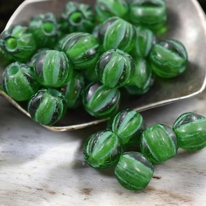 Czech Glass Beads - 2mm Hole Beads - Large Hole Melon Beads - 6mm Beads - Melon Beads - Round Beads - 25pcs - (5141) image 1