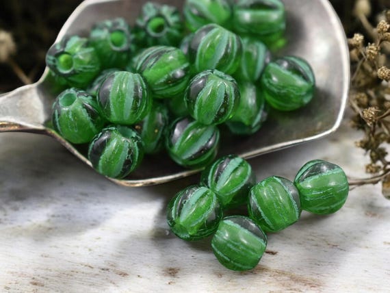 Czech Glass Beads - 2mm Hole Beads - Large Hole Melon Beads - 6mm Beads - Melon Beads - Round Beads - 25pcs - (5141)