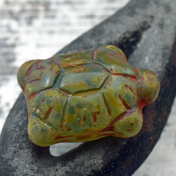 Turtle Beads - Czech Glass Beads - Picasso Beads - Tortoise Beads - 19x14mm - 4pcs - (B309)