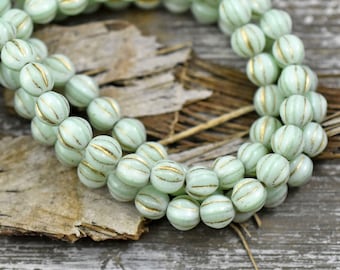 Czech Glass Beads - Melon Beads - 6mm Beads - Round Beads - Mint Green - 25pcs - (2590)