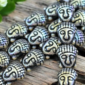 Buddha Beads - Czech Glass Beads - Picasso Beads - Buddha Head Bead  - 15x14mm - 4pcs (2530)