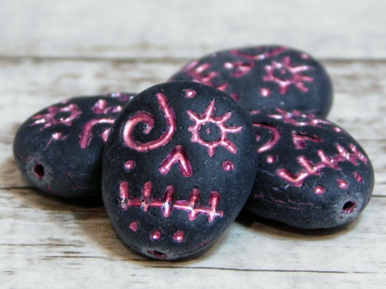 Czech Glass Beads 4pcs - 5869 Sugar Skull Beads Skull Beads 15x13mm Voodoo Beads Picasso Beads