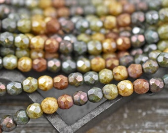 Czech Glass Beads - Picasso Beads - 6mm Beads - Fire Polished Beads - Round Beads - 5 Color Theme - Gemtone - 25pcs (6101)