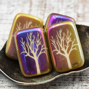 Tree Of Life Beads Czech Glass Beads Laser Etched Beads 19x12mm 6pcs B455 image 3