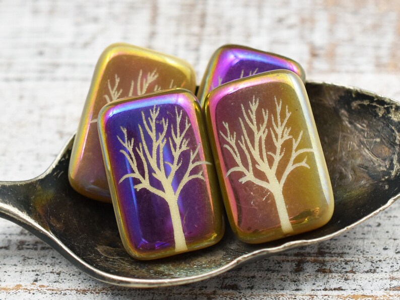 Tree Of Life Beads Czech Glass Beads Laser Etched Beads 19x12mm 6pcs B455 image 3