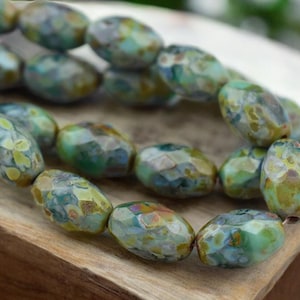 Picasso Beads - Czech Glass Beads - Faceted Beads - Fire Polished Beads - Oval Beads - 12x8mm - 12pcs - (201)