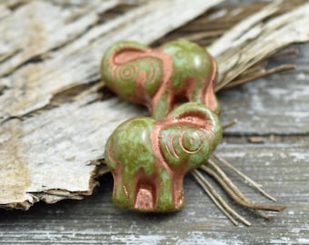 Picasso Beads - Elephant Beads - Czech Glass Beads - Elephant Pendant - Lucky Elephant - Elephant Charm - 21x20mm - 6pcs - (874)