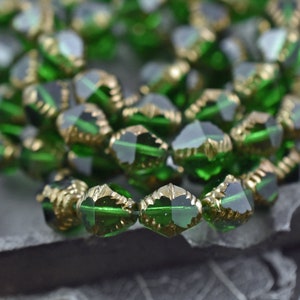 Czech Glass Beads Emerald Green Beads Christmas Beads Bicone Beads Faceted Beads 10x8mm 15pcs 4445 image 3