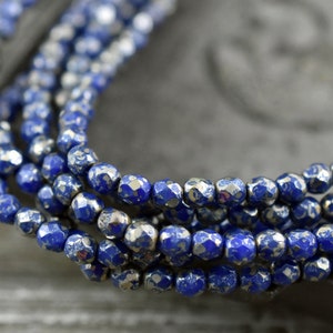 Czech Glass Beads - Picasso Beads - 4mm Beads - Fire Polished Beads - Blue Fire Polish - Blue Beads - Round Beads - 50pcs - 4mm - (A420)