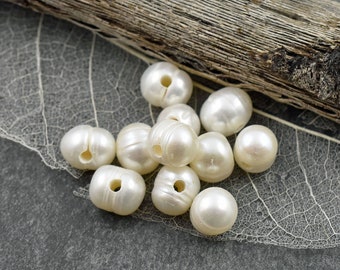 Perles d'eau douce - Perles de grand trou - Perles de grand trou - Perles de perle - Perles de nacre baroques - 10 mm - 8 pouces sur fil (A723)