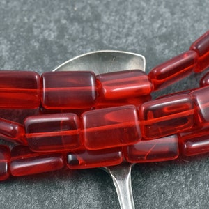 Czech Glass Beads - Red Beads - Fourth of July Beads - Rectangle Beads - Vintage Czech Beads - 11x15mm - 8 inch strand - (3927)