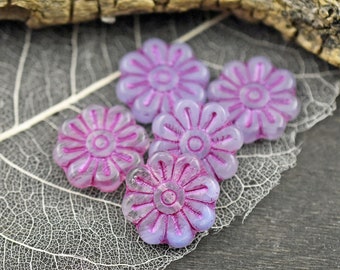 Czech Glass Beads - Flower Beads - Focal Beads - Czech Glass Flowers - Daisy Beads - 18mm Flower - 6pcs - (5493)