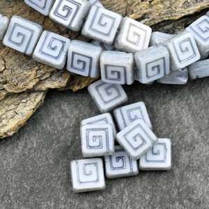 Czech Glass Beads Greek Key Beads Picasso Beads Tile Beads Square Beads 9mm 12pcs 694 image 1