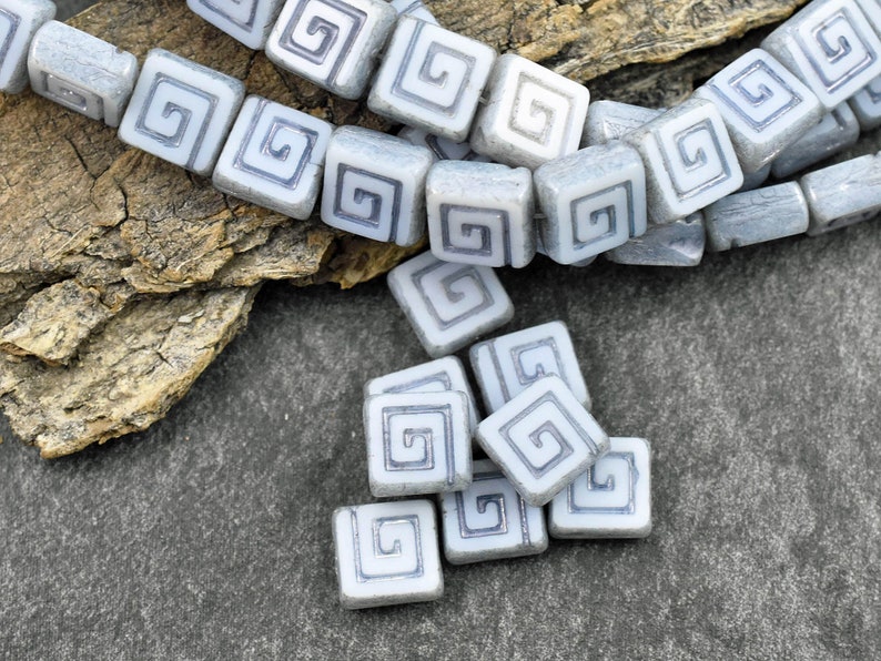 Czech Glass Beads Greek Key Beads Picasso Beads Tile Beads Square Beads 9mm 12pcs 694 image 1