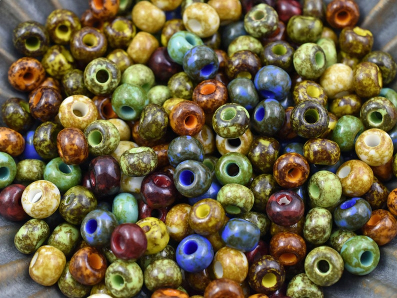 Large Hole Beads Seed Beads Picasso Beads Czech Glass Beads Size 32 Beads 32/0 Beads 8x5mm 50 grams 5783 image 3