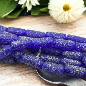 Recycled Glass Beads - Indonesian Glass Beads - Tube Beads - Pompeii Beads - Java Beads - 18" Strand - (J35)