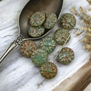 Flower Beads - Czech Glass Beads - Picasso Beads - Dahlia Beads - Dahlia Flower - 10pcs - 14mm - (A535)
