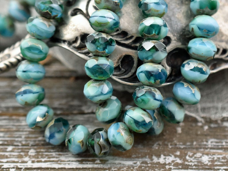 Czech Glass Beads Rondelle Beads Czech Picasso Beads Fire Polished Beads Donut Beads 6x8mm 25pcs 3209 image 3