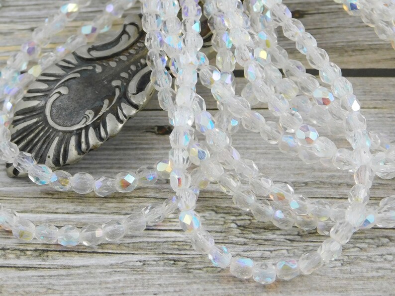 50pcs Crystal Spacers Czech Glass Beads 4840 4mm Beads 4mm - Fire Polished Beads Round Beads Crystal AB Beads