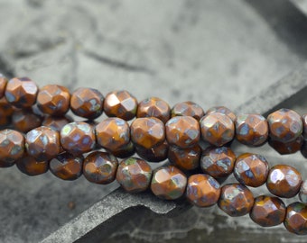 Picasso Beads - Czech Glass Beads - 6mm Beads - Fire Polished Beads - Round Beads - 25pcs (2608)