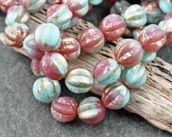 Czech Glass Beads - Melon Beads - Picasso Beads - Round Beads - Bohemian Beads - 15pcs - 12mm - (B811)