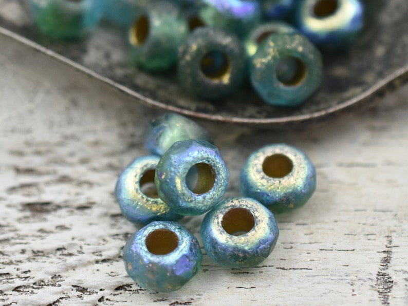 Czech Glass Beads Roller Beads Rondelle Beads Large Hole Beads Picasso Beads 3mm Hole Beads 5x8mm 25pcs 3277 image 2