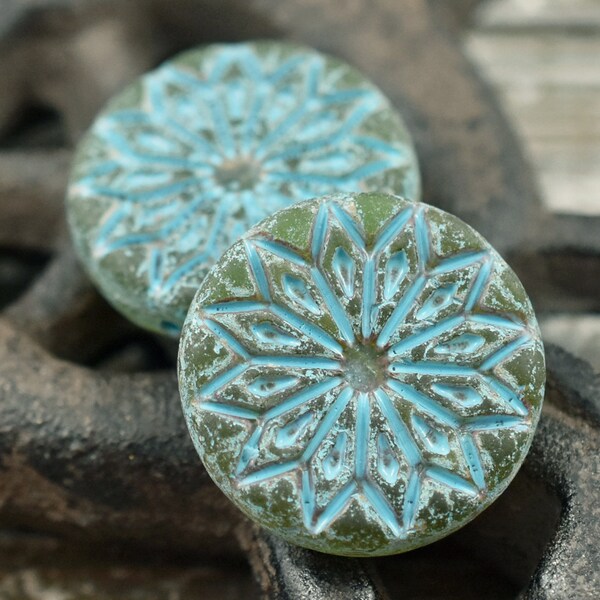 Picasso Beads - Czech Glass Beads - Flower Beads - Focal Beads - Coin Beads - Star Flower - 2pcs - 18mm - (1589)