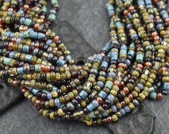 Picasso Seed Beads - Aged Picasso Beads - Czech Glass Beads - Size 6 Seed Beads - 6/0 - 20" Strand - (314)