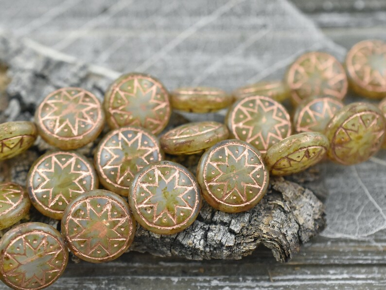 Picasso Beads Czech Glass Beads Ishstar Beads Coin Beads Goddess Beads Lentil Beads 13mm 6pcs 530 image 2