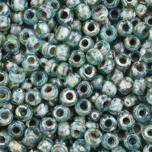 8/0 - 6/0 Seed Beads - Miyuki 4506 - Translucent Seafoam - Picasso Beads - Size 8 Beads - Size 6 Seed Beads - 5&quot; Tube