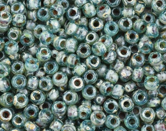 8/0 - 6/0 Seed Beads - Miyuki 4506 - Translucent Seafoam - Picasso Beads - Size 8 Beads - Size 6 Seed Beads - 5" Tube