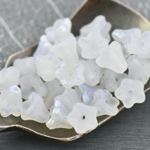 Czech Glass Beads - Bell Flower - Flower Beads - Small Flower Beads - White Flower Beads - 5x6mm - 30pcs - (1781)