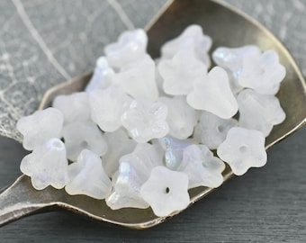 Czech Glass Beads - Bell Flower - Flower Beads - Small Flower Beads - White Flower Beads - 5x6mm - 30pcs - (1781)