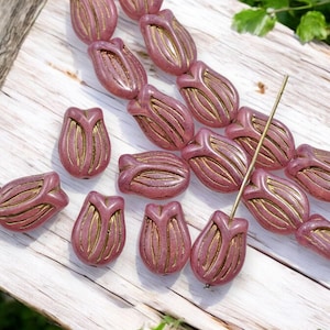 Czech Glass Beads - Flower Beads - Floral Beads - Pink Beads - 16x11mm - 10pcs - (1784)