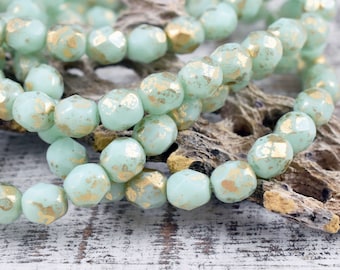 Fire Polished Beads - Czech Glass Beads - Round Beads - Czech Beads - Mint Green - 4mm - 50pcs (2807)