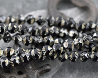 Picasso Beads - Czech Glass Beads - Central Cut Beads - Round Beads - Black Beads - 9mm - 15pcs - (A280)